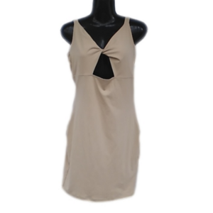 2/25 Forever 21 Beige Bodycon Mini Slip Dress with cut out in front EUC Sz M